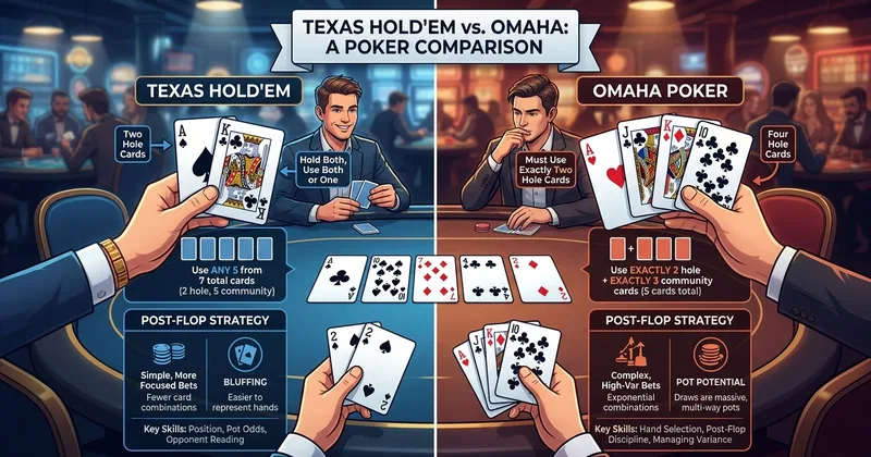 Illustration for Texas Hold'em vs Omaha: Choosing Your Poker Game